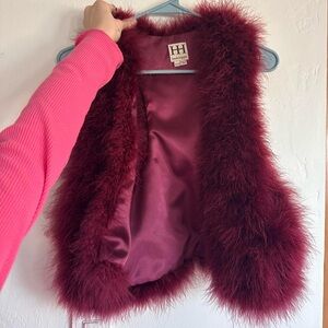 Haute Hippie Burgundy Genuine Feather Vest